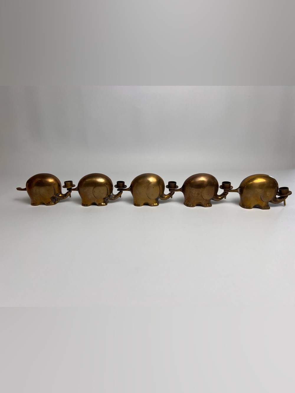 VTG Brass Elephants Interlocking Train Candle Holders  Votive MCM Made USA